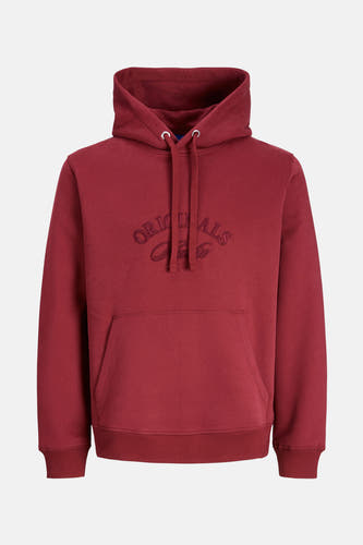 Rode sweater met capuchon van ORIGINALS BY JACK & JONES, met geborduurd logo op de borst en een buidelzak.
