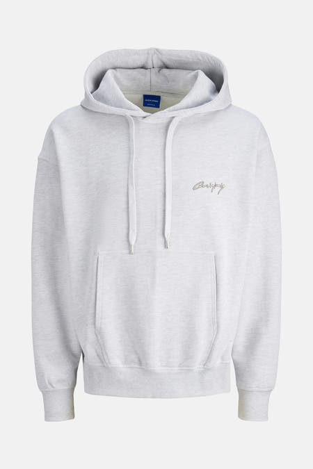 Grijze sweater met kap van Originals by Jack & Jones, met buidelzak en trekkoorden.