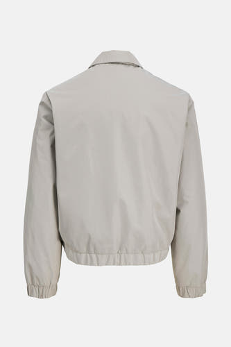 Grijze korte jas van CORE BY JACK & JONES, met lange mouwen en een klassieke kraag, gezien vanaf de achterkant.
