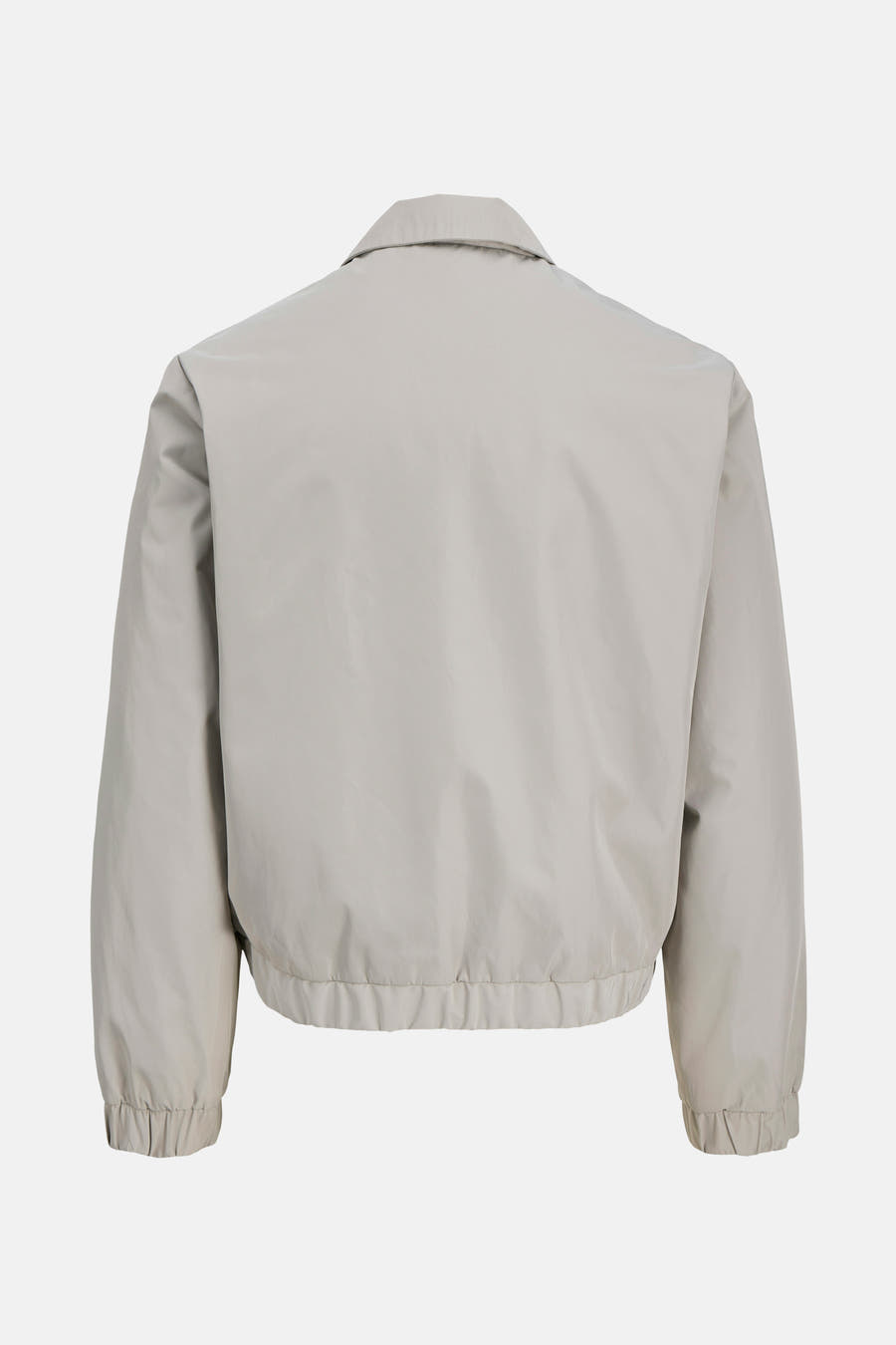 Grijze korte jas van CORE BY JACK & JONES, met lange mouwen en een klassieke kraag, gezien vanaf de achterkant.
