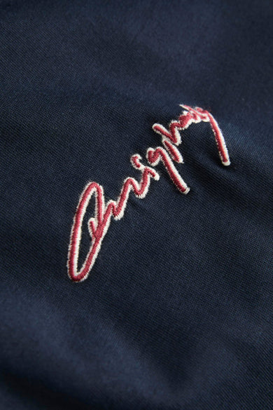 Blauw T-shirt met korte mouwen van ORIGINALS BY JACK & JONES, detailopname van geborduurd logo.
