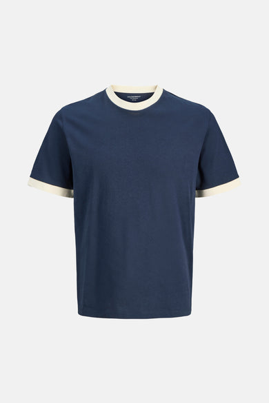 Blauw T-shirt met korte mouwen van ORIGINALS BY JACK & JONES, afgewerkt met contrasterende biezen.