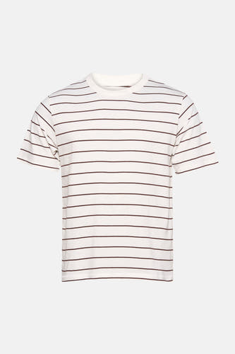 T-shirt blanc à manches courtes de ORIGINALS by JACK & JONES, avec un motif à rayures horizontales marron.