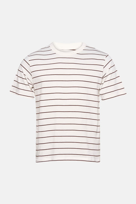 T-shirt blanc à manches courtes de ORIGINALS by JACK & JONES, avec un motif à rayures horizontales marron.