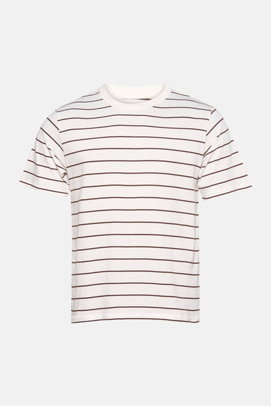 Wit T-shirt met korte mouwen van ORIGINALS by JACK & JONES, met een horizontaal gestreept patroon in bruin.