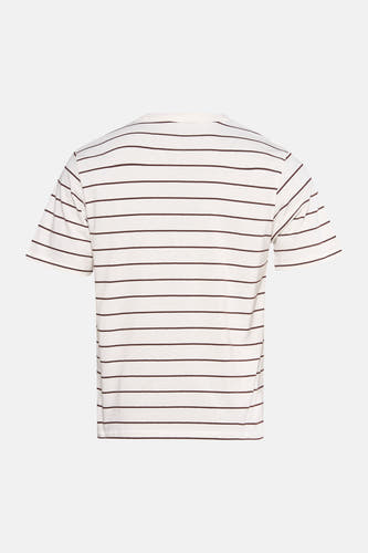 T-shirt blanc à manches courtes de ORIGINALS BY JACK & JONES, avec des rayures horizontales marron.