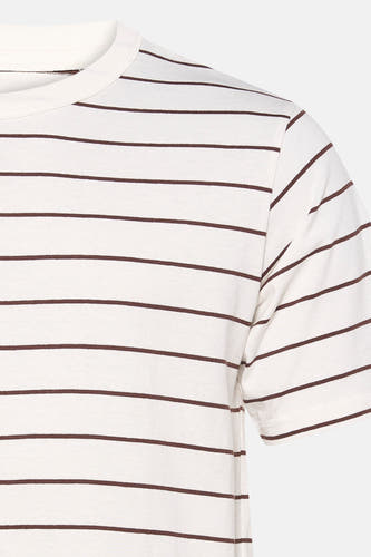 T-shirt blanc à manches courtes de ORIGINALS BY JACK & JONES, avec des rayures horizontales marron.