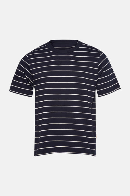 Blauw gestreept T-shirt met korte mouwen van Originals by Jack & Jones, met een ronde hals en rechte pasvorm.
