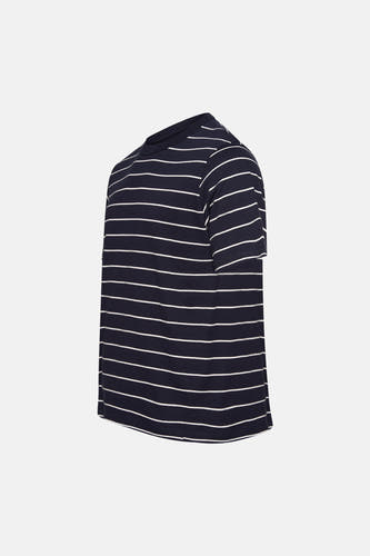 Blauw T-shirt met korte mouwen van ORIGINALS BY JACK & JONES, met horizontale witte strepen.