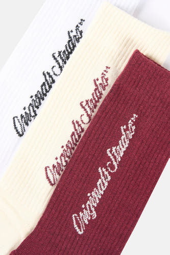 Meerkleurige sokken van ACCESSORIES BY JACK & JONES met geborduurd logo, in wit, crème en bordeauxrood.