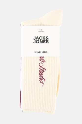 Meerkleurige sokken van ACCESSORIES BY JACK & JONES, met geborduurde tekst en ribbelstructuur.