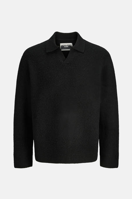 Zwarte trui met V-hals van CORE by JACK & JONES, met een subtiele textuur en lange mouwen.