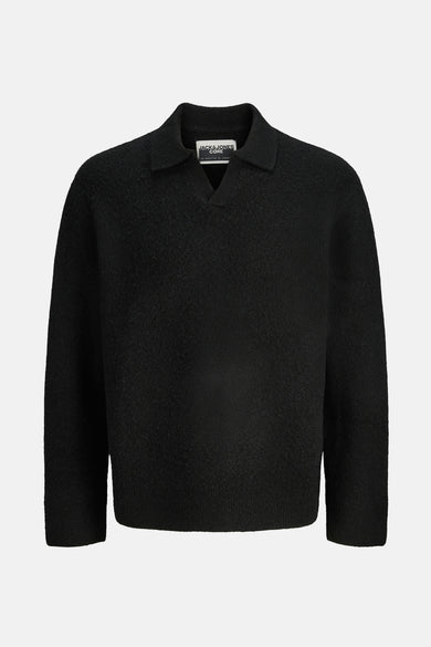 Sweat-shirt noir à col V de CORE par JACK & JONES, avec une subtile texture et des manches longues.