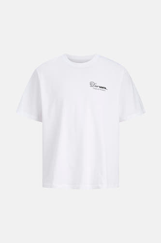 T-shirt blanc à manches courtes d'ORIGINALS BY JACK & JONES, avec une voiture rouge et un nœud dessus et le texte "Cher Père Noël..."