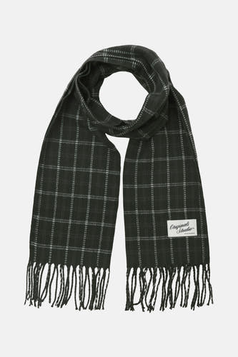 Kaki wintersjaal van ACCESSORIES by JACK & JONES, met ruitpatroon en franjes aan de uiteinden.