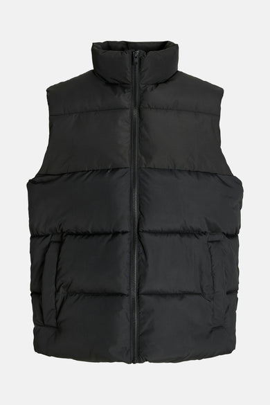 Zwarte bodywarmer van CORE BY JACK & JONES, met een hoge kraag en een ritssluiting aan de voorkant.