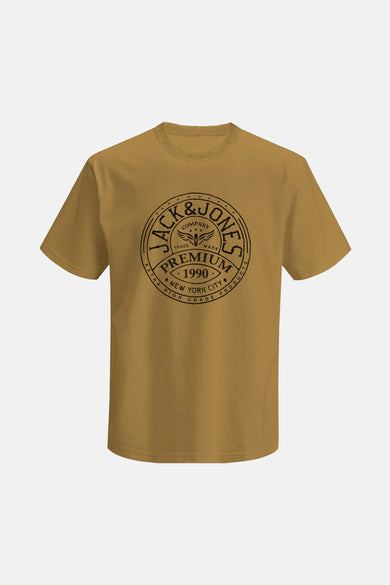 Bruin T-shirt met korte mouwen van PREMIUM BLUE by JACK & JONES, met een ronde logo-opdruk.