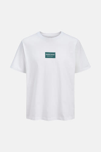 Wit T-shirt met korte mouwen van CORE by JACK & JONES, met een rechthoekig logo op de borst.