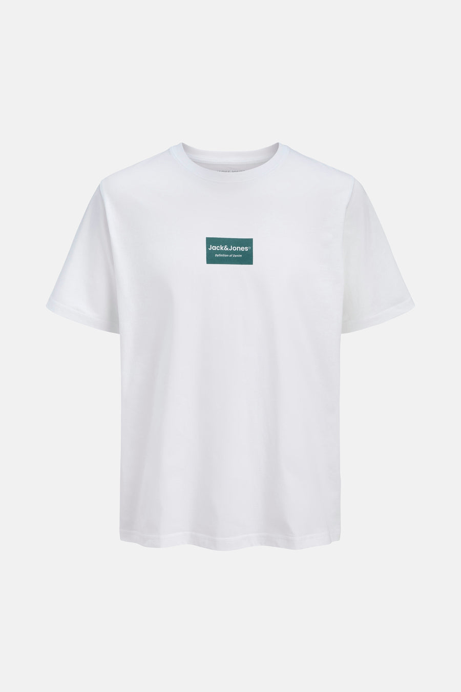 Wit T-shirt met korte mouwen van CORE by JACK & JONES, met een rechthoekig logo op de borst.