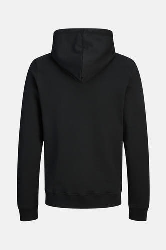 Zwarte sweater met kap van CORE BY JACK & JONES, achterkant weergegeven.