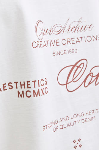 Wit T-shirt met korte mouwen van ORIGINALS BY JACK & JONES, met bruine tekstprints.
