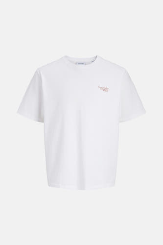 Wit T-shirt met korte mouwen van ORIGINALS BY JACK & JONES, met een kleine sierlijke tekstprint op de borst.