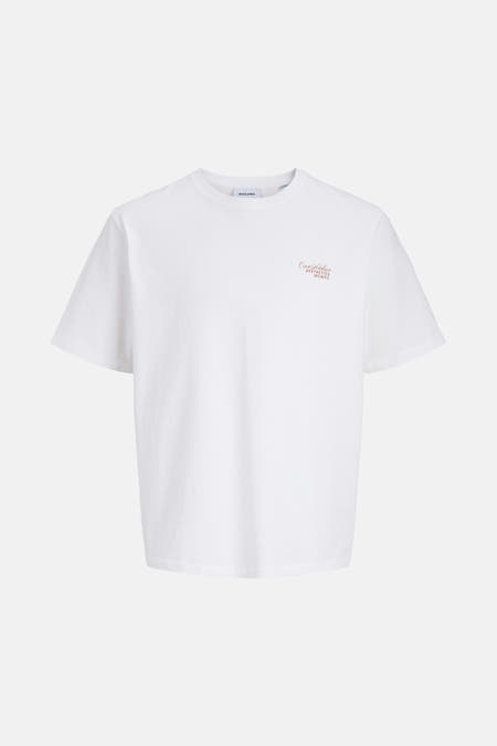Wit T-shirt met korte mouwen van ORIGINALS BY JACK & JONES, met een kleine sierlijke tekstprint op de borst.