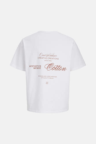 Wit T-shirt met korte mouwen van ORIGINALS BY JACK & JONES, met bruine tekstprint op de achterkant.