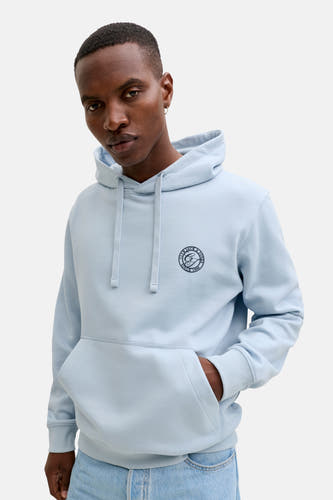 Pull-over bleu avec capuche d'ORIGINALS BY JACK & JONES, à longues manches et avec une poche kangourou.