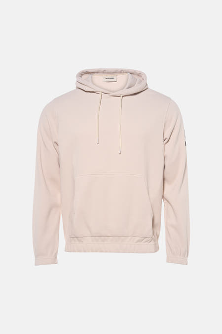 Beige sweater met kap van CORE by JACK & JONES, met een wafelstructuur en een buidelzak.