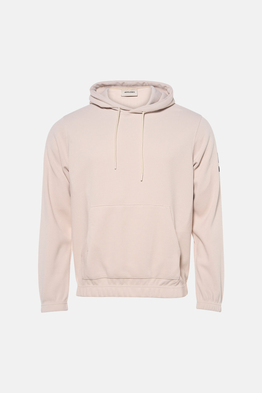 Beige sweater met kap van CORE by JACK & JONES, met een wafelstructuur en een buidelzak.