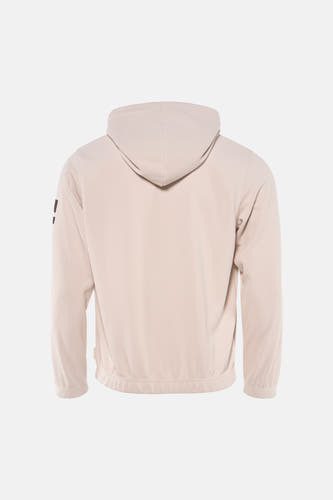 Beige sweater met kap van CORE BY JACK & JONES, met een subtiele wafeltextuur en lange mouwen, gezien vanaf de achterkant.
