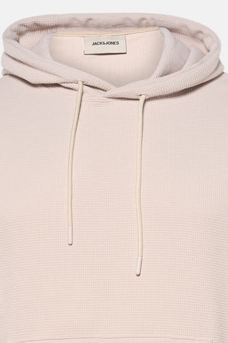 Beige sweater met kap van CORE BY JACK & JONES, met trekkoorden en een wafelstructuur.