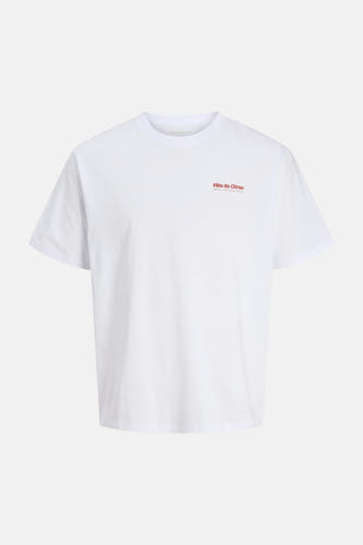Witte korte mouwen T-shirt van ORIGINALS BY JACK & JONES met klein rood logo op borst, ronde hals, front view