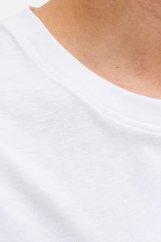 Wit T-shirt met korte mouwen van ORIGINALS BY JACK & JONES, close-up van de halslijn en kraag.