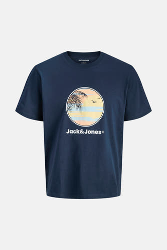 Blauw T-shirt met korte mouwen van ORIGINALS BY JACK & JONES, met een grafische strandprint.