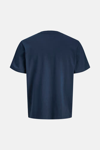 Blauw T-shirt met korte mouwen van ORIGINALS BY JACK & JONES, achterkant weergegeven op een lichte achtergrond.

