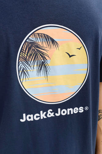 Blauw T-shirt met korte mouwen van ORIGINALS BY JACK & JONES, met ronde hals en tropische print.
