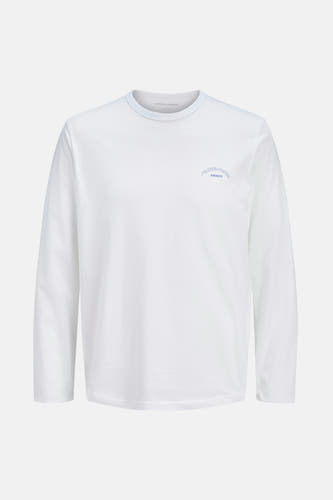 Wit T-shirt met lange mouwen van ORIGINALS by JACK & JONES, met kleine logo-opdruk.