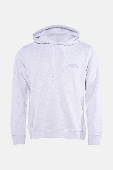 Pull-over gris avec capuche d'ORIGINALS BY JACK & JONES, avec cordon de serrage et logo brodé sur la poitrine.