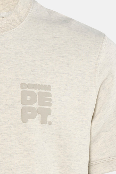 Sweat-shirt gris de CORE BY JACK & JONES, avec texte à carreaux "Denim Dept" sur la poitrine.