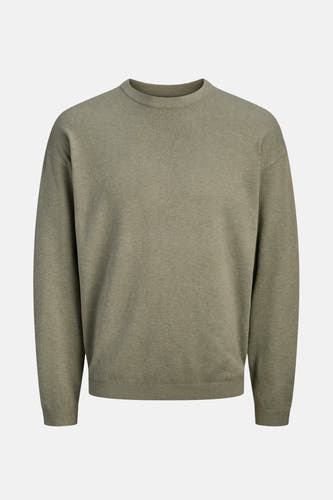 Kaki trui met ronde hals van ORIGINALS BY JACK & JONES, fijngebreide textuur en ribgebreide boorden.
