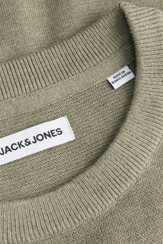 Kaki trui met ronde hals van ORIGINALS BY JACK & JONES, met labeldetails.