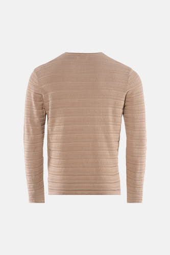 Beige trui met ronde hals van PREMIUM by JACK & JONES, met een fijn wafelpatroon.