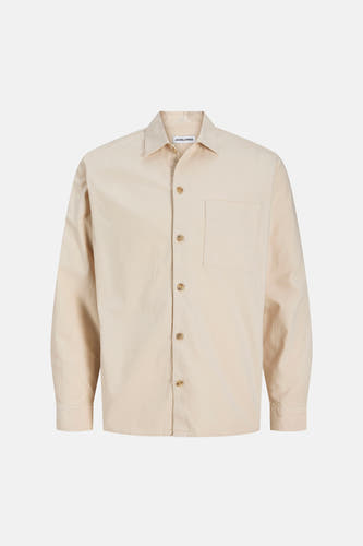 Chemise beige à manches longues de ORIGINALS BY JACK & JONES, avec fermeture boutonnée et une poche poitrine.