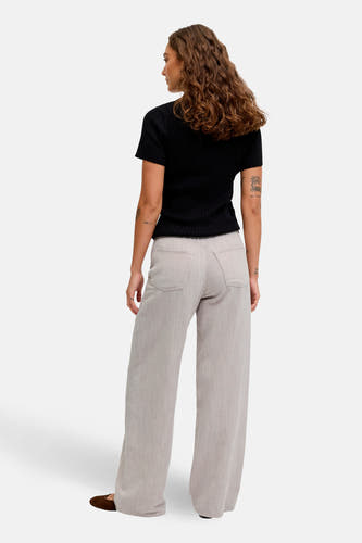 Pantalon beige JJXX, à jambes larges et poches arrière.