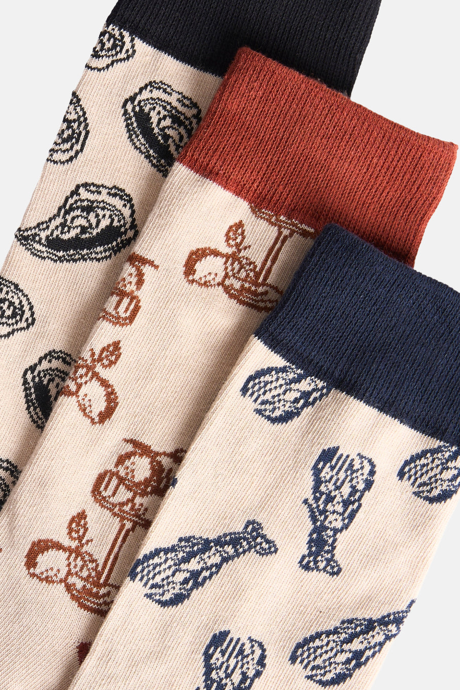 Meerkleurige sokken van ACCESSORIES BY JACK & JONES, met paisley- en ornamentmotieven en contrasterende boorden.