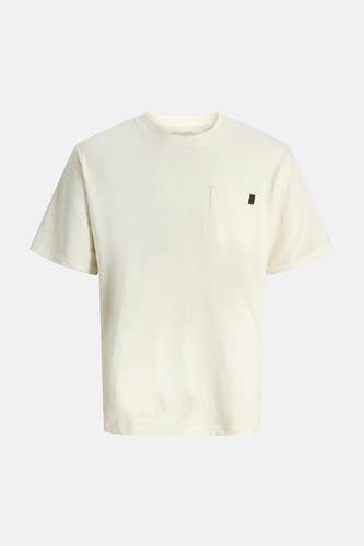 T-shirt beige à manches courtes de PREMIUM by JACK & JONES, avec une poche poitrine à l'avant.