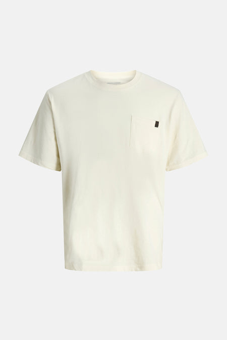 T-shirt beige à manches courtes de PREMIUM by JACK & JONES, avec une poche poitrine à l'avant.