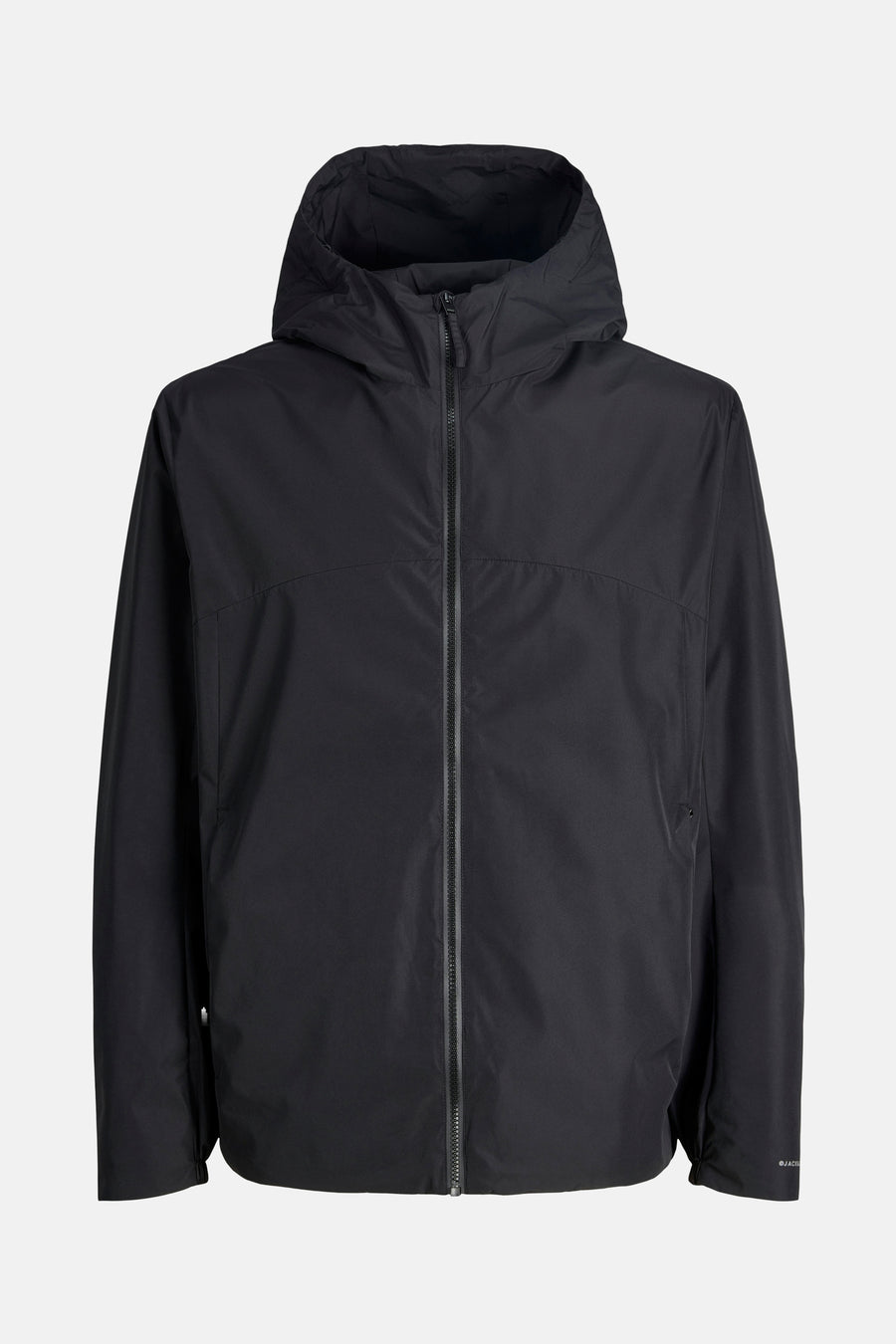 Manteau court noir de CORE BY JACK & JONES avec capuche et fermeture éclair devant.